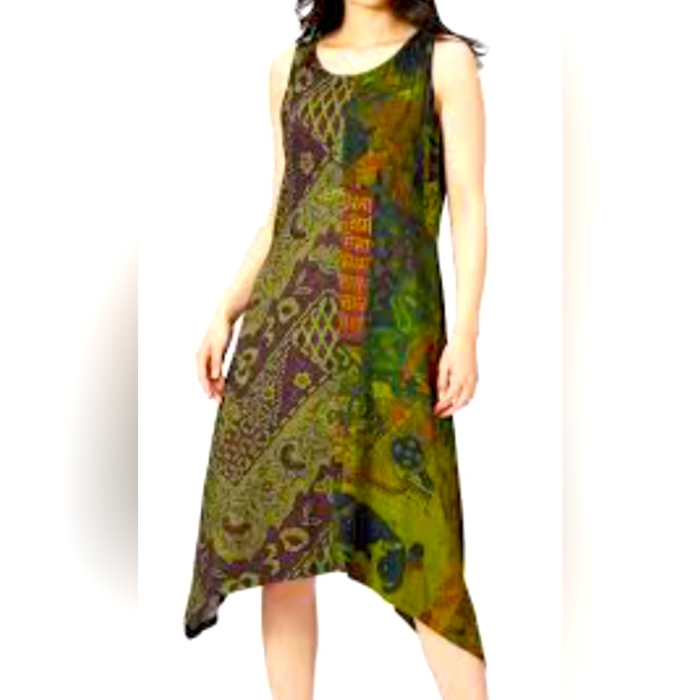 Desigual Sleeveless Stretch Midi Dress Medium Green Asymmetrical Lagenlo…